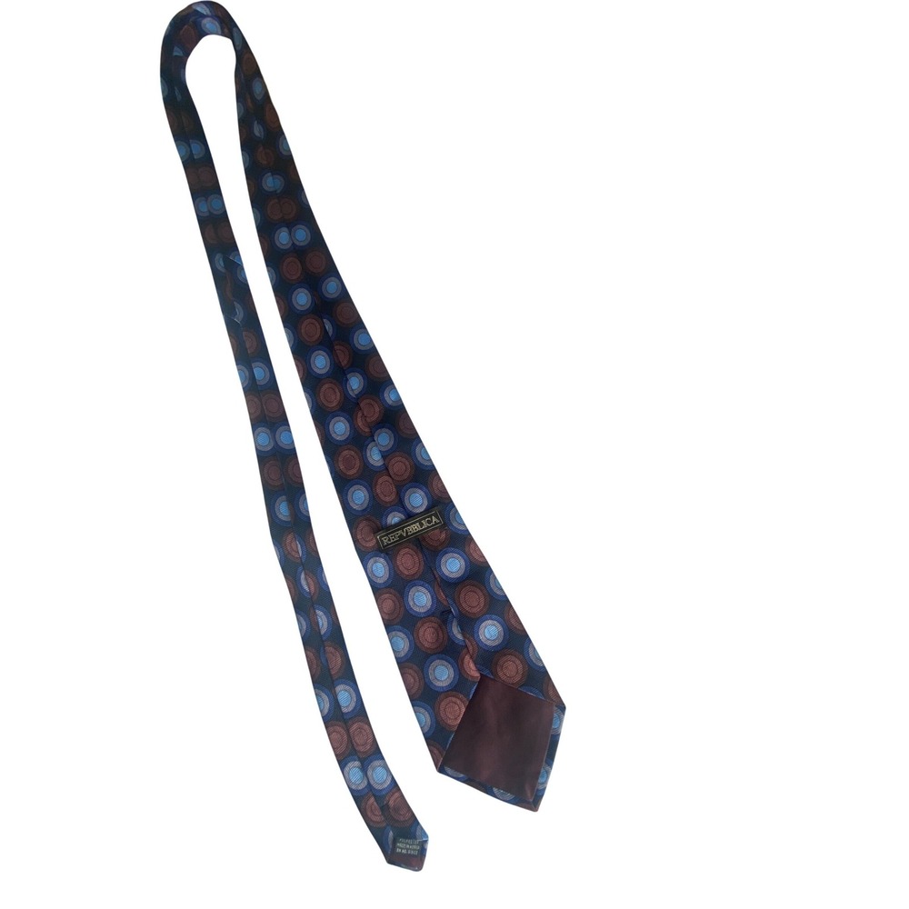 REPVBBLICA Silk Blend Geometric Circles Pattern Necktie Mens Blue Brown
